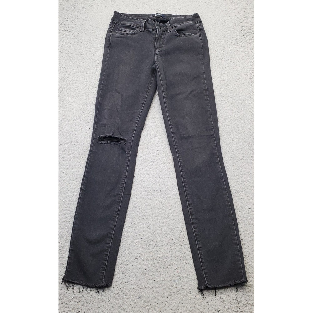 Paige Verdugo Ankle Jeans Womens‎ 24 Black Stretch Distressed Streetwear Raw Hem